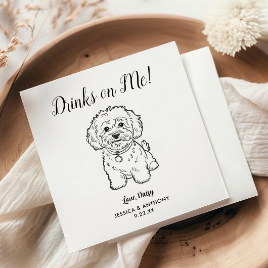 Modern Dog Wedding Cocktail Napkins  Serviette