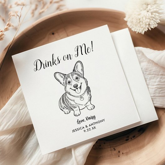 Modern Dog Wedding Cocktail Napkins  Serviette