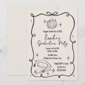 Modern doodle Graduation Invitation Einladung (Vorne/Hinten)