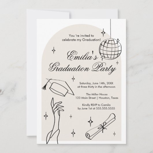 Modern doodle Graduation Invitation Einladung (Vorderseite)