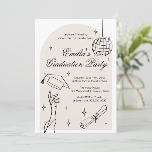 Modern doodle Graduation Invitation Einladung (Stehend Vorderseite)