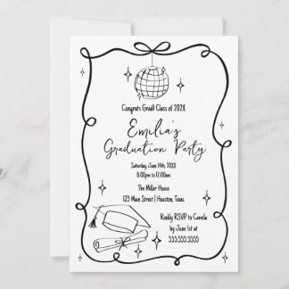 Modern doodle Graduation Invitation Einladung