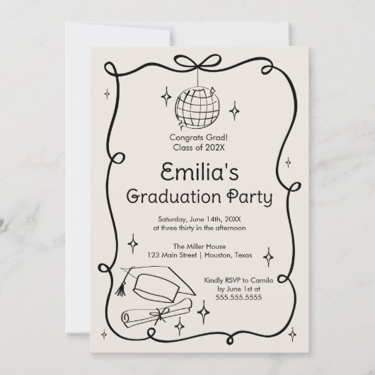 Modern doodle Graduation Invitation Einladung (Vorderseite)