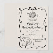 Modern doodle Graduation Invitation Einladung (Vorne/Hinten)