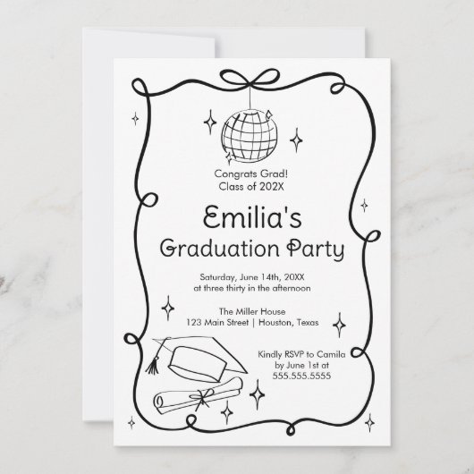 Modern doodle Graduation Invitation Einladung (Vorderseite)