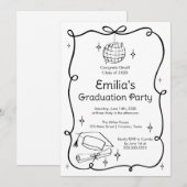 Modern doodle Graduation Invitation Einladung (Vorne/Hinten)