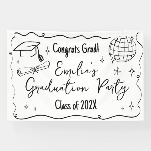 Modern doodle Graduation party backdrop  Banner (Horizontal)