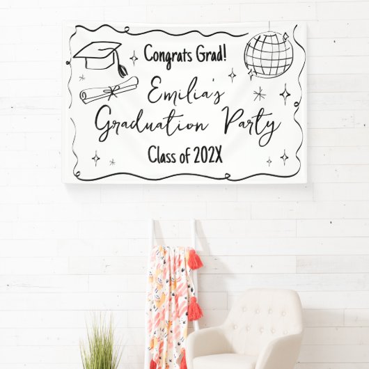 Modern doodle Graduation party backdrop Banner (InSitu)