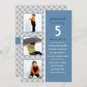 Modern Dot Foto Birthday Invitation (Steel Blue) Einladung (Vorne/Hinten)