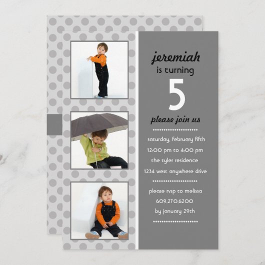 Modern Dot Foto Birthday Invitation (Sturm) Einladung (Vorne/Hinten)