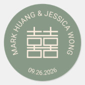 Modern Double Happiness Green Wedding Sticker (Vorderseite)
