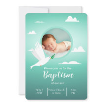 Modern Dove Teal Blue Baptism Invitation for Boy