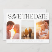 MODERN Drehbuch Drei Fotos Hochzeit Save The Date (Vorderseite)