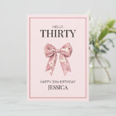 Modern Dreißig Elegant Pink Bow Happy 30. Geburtst Karte (Stehend Vorderseite)