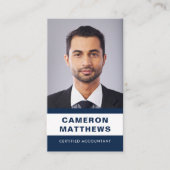 Modern dunkelblau und weiß addieren Foto QR-Code Visitenkarte (Vorderseite)