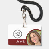 Modern Dunkle rote Foto-Blockname Ausweis (Vorderseite mit Lanyard)