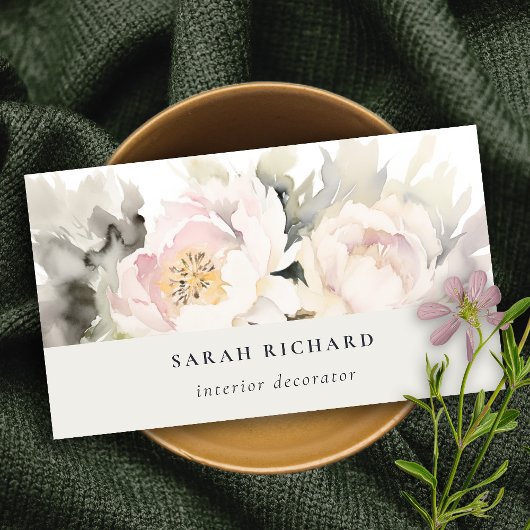Modern Dusky Blush Watercolor Peony Floral Bunch Visitenkarte