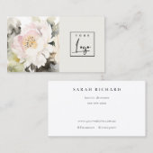 Modern Dusky Blush Watercolor Peony Floral Logo Visitenkarte (Vorne/Hinten)