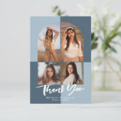 Modern Dusty Blue Arch 4 Foto Abschluss Dankeskarte (Stehend Vorderseite)