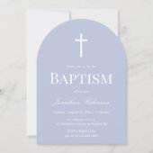 Modern Dusty Blue Arch Christening Baptism Einladung (Vorderseite)