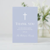 Modern Dusty Blue Baptism  Dankeskarte (Stehend Vorderseite)