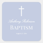 Modern Dusty Blue Baptism  Quadratischer Aufkleber (Vorderseite)