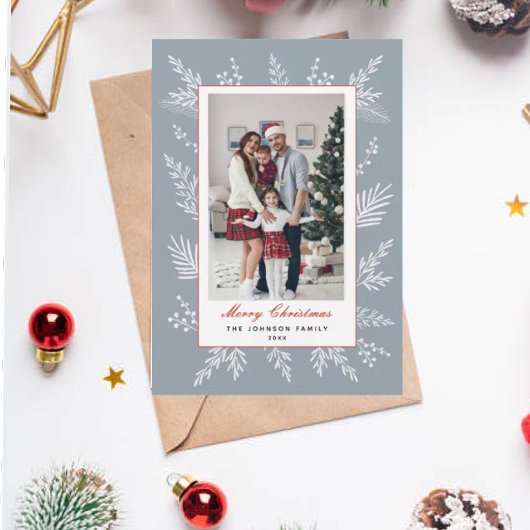 Modern Dusty Blue botanischer Rahmen Weihnachten