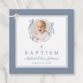 Modern Dusty Blue Boy Baptism Photo Geschenkanhänger (Vorderseite)