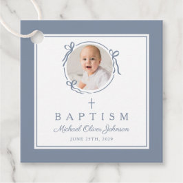 Modern Dusty Blue Boy Baptism Photo Geschenkanhänger