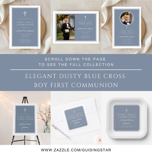 Modern Dusty Blue Boy First Communion Geschenkanhänger