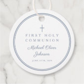 Modern Dusty Blue Boy First Communion Thank You Geschenkanhänger (Vorderseite)