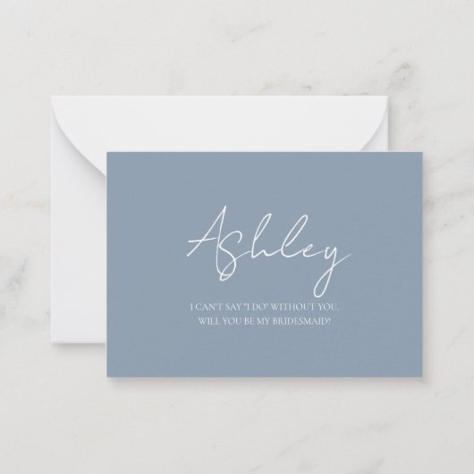 Modern Dusty Blue Bridesmaid Vorschlag Card Mitteilungskarte (Rückseite)