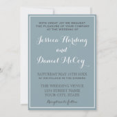 Modern Dusty Blue Charcoal Gray Wedding Einladung (Rückseite)
