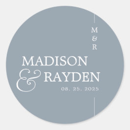 Modern Dusty Blue Chic Monogram Wedding Vielen Dan Runder Aufkleber