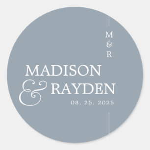 Modern Dusty Blue Chic Monogram Wedding Vielen Dan Runder Aufkleber