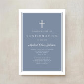Modern Dusty Blue Cross Boy Confirmation Einladung