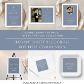 Modern Dusty Blue Cross Boy Erste Heilige Kommune Einladung