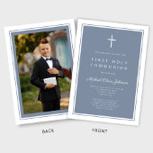 Modern Dusty Blue Cross Boy Erste Heilige Kommune Einladung