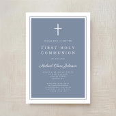 Modern Dusty Blue Cross Boy Erste Heilige Kommune Einladung