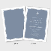 Modern Dusty Blue Cross Boy Erste Heilige Kommune Einladung