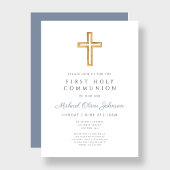 Modern Dusty Blue Cross Boy Erste Heilige Kommune Einladung