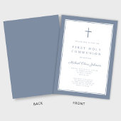 Modern Dusty Blue Cross Boy Erste Kommune Einladung