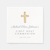 Modern Dusty Blue Cross Boy Erste Kommune Serviette (Vorderseite)