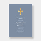 Modern Dusty Blue Cross Boy Taufe Einladung