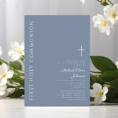 Modern Dusty Blue Cross Erste Heilige Kommune Einladung