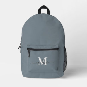 Modern Dusty Blue Custom Monogram Name Bedruckter Rucksack