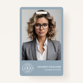 Modern Dusty Blue Employee Photo Company Logo Ausweis