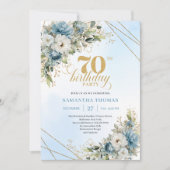Modern dusty blue eucalyptus gold 70th birthday   einladung (Vorderseite)