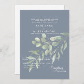 Modern Dusty Blue Eucalyptus Wedding Einladung (Vorne/Hinten)