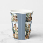 Modern Dusty Blue Family Foto Collage Monogram Pappbecher (Rechts)